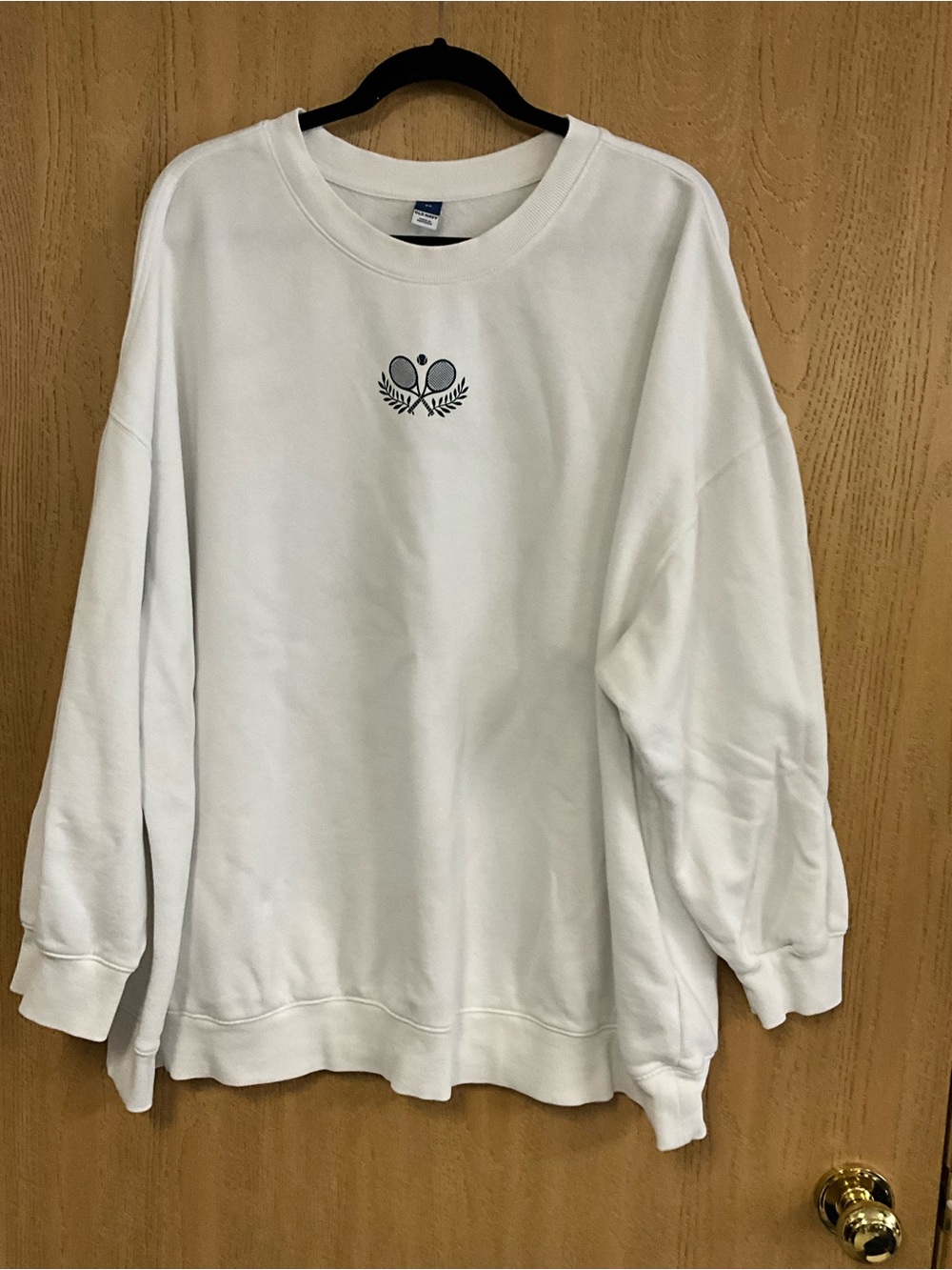 Old Navy White Crewneck Sweatshirt with Tennis Crest